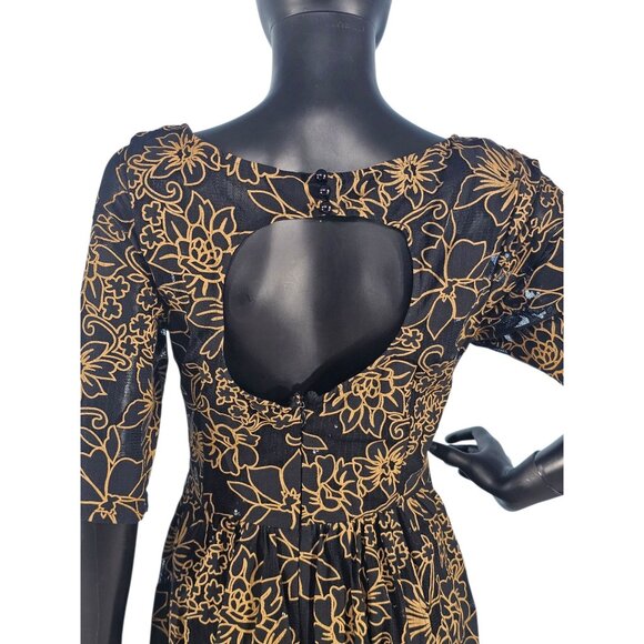 Black and Gold Floral Shimmer Cocktail Dress / Party Dress - Plenty Dresses by T - Picture 10 of 13